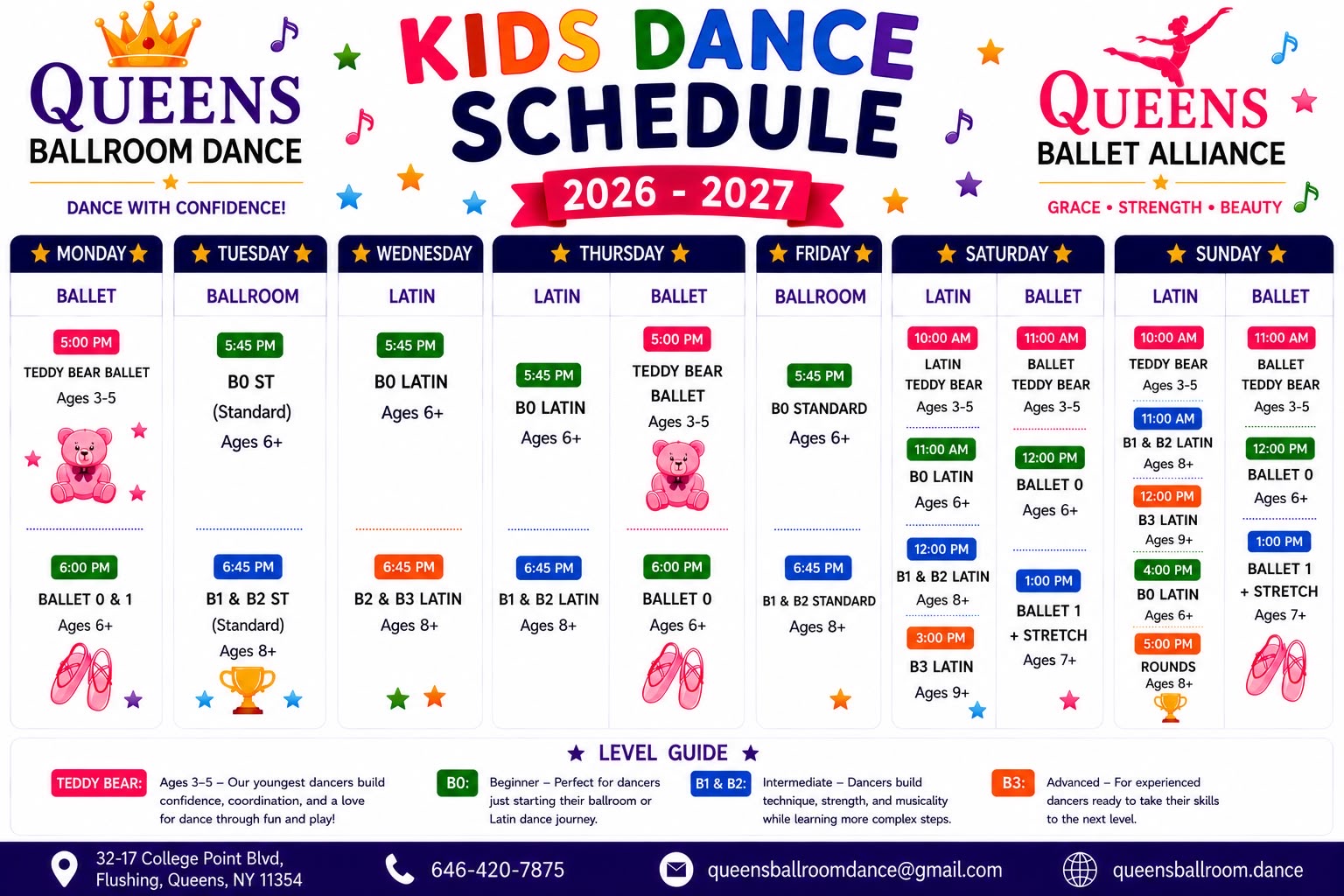 Kids Dance Class Schedule 2026-2027